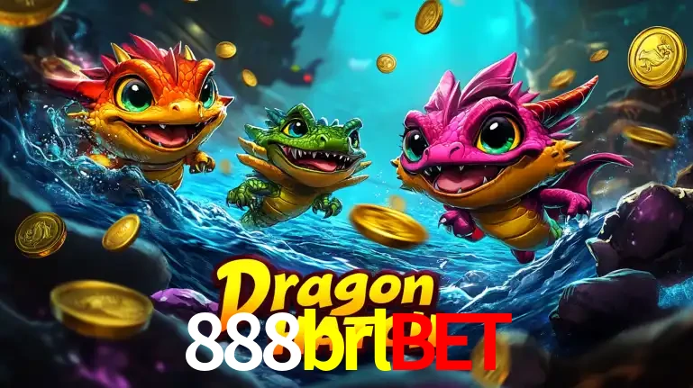 Arte promocional do jogo Dragon Hatch com três adoráveis dragões bebês nadando entre moedas de ouro, um dos slots mais divertidos para jogar no cassino 888brlbet.