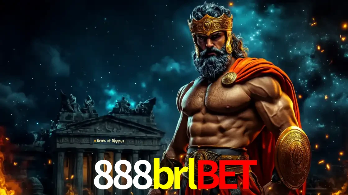 O poderoso Zeus do jogo de slot Gates of Olympus em frente ao seu templo, pronto para lançar multiplicadores divinos e prêmios épicos no cassino online 888brlbet.