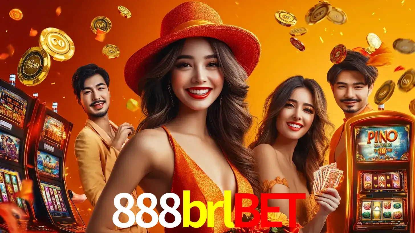 Grupo de amigos asiáticos sorrindo e se divertindo com máquinas de caça-níqueis em um ambiente festivo, celebrando suas vitórias nos jogos de cassino do 888brlbet.